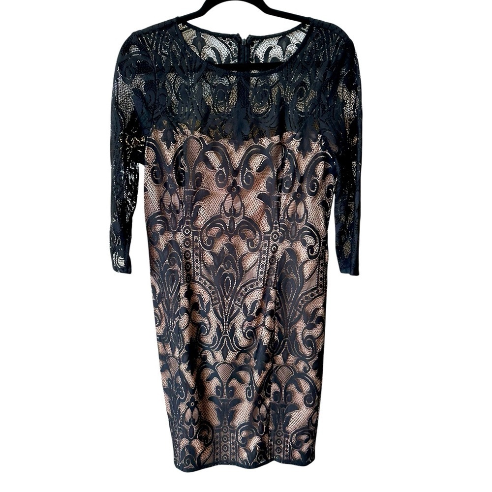 Adrianna Papell Elegant Black and Tan Lace Dress size 12